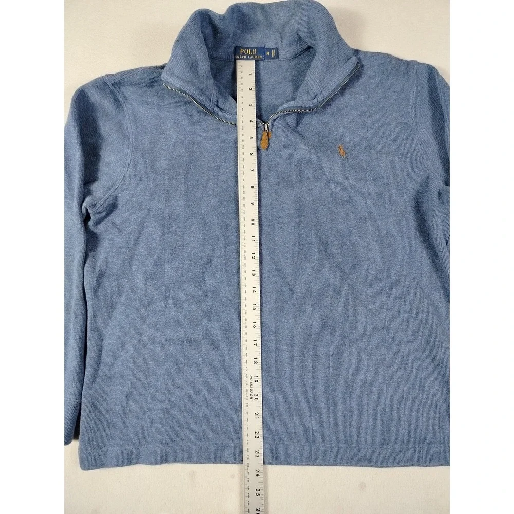 Polo Ralph Lauren Sweater Mens Medium Blue Cotton 1/4 Zip Preppy Pullover Office